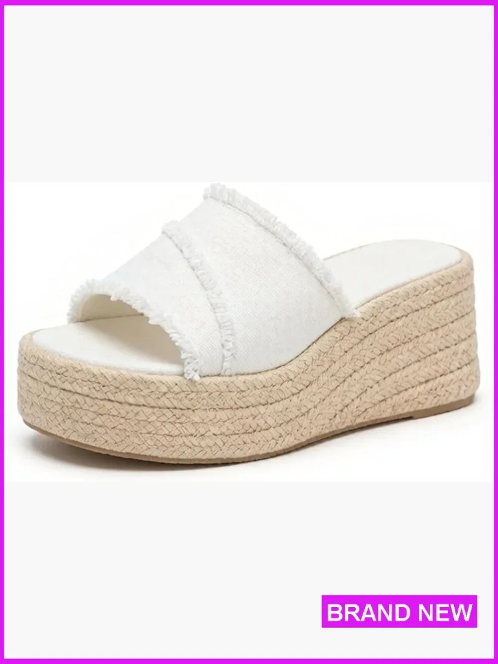 Platform Denim Tassel Wedge Sandals Slip On Comfortable Boho Beach Slides